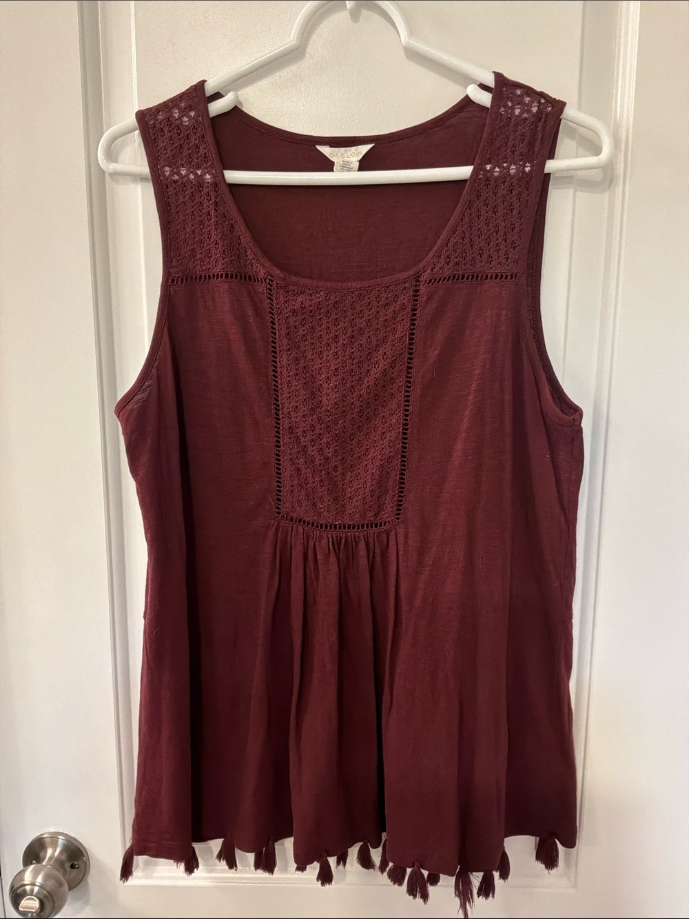 Caslon Crochet Yoke Tank Tops - Burgundy Medium